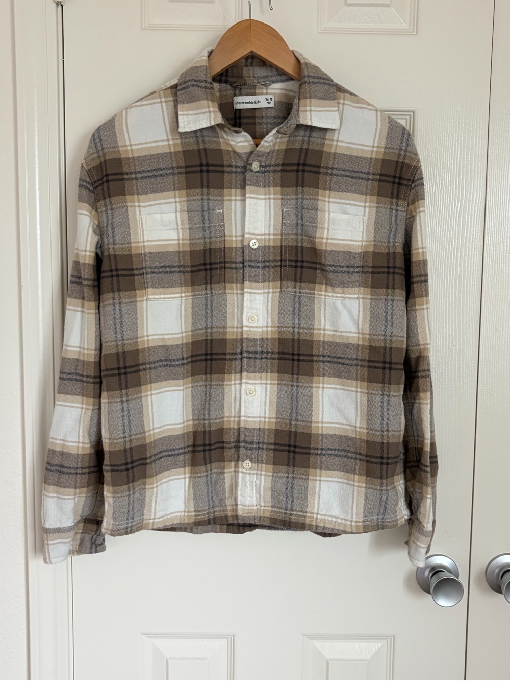Abercrombie Kids Size 15/16 Brown Plaid Flannel Button Down Shirt